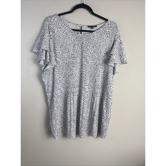 Adrianna Papell Plus Flutter Sleeve Blouse Women's Black White Spots Size 1X - Picture 1 of 10